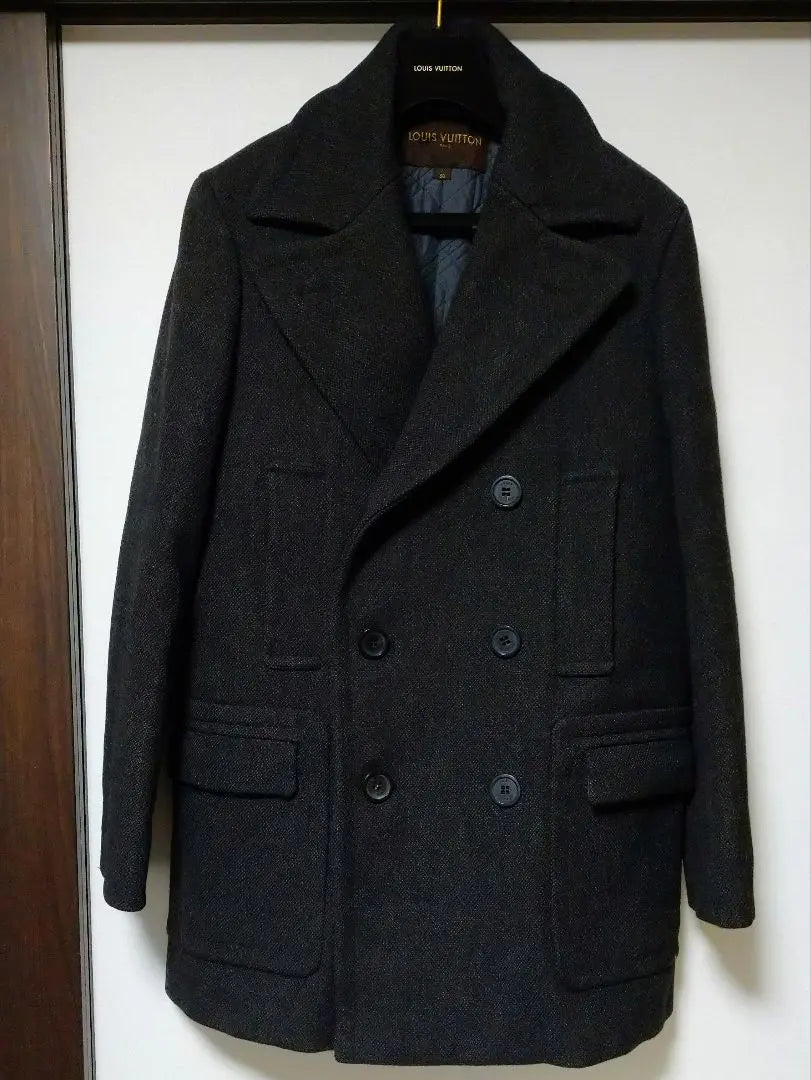 Abrigo Chester Louis Vuitton de lana y tweed, forro de seda, marrón oscuro, como nuevo, 50