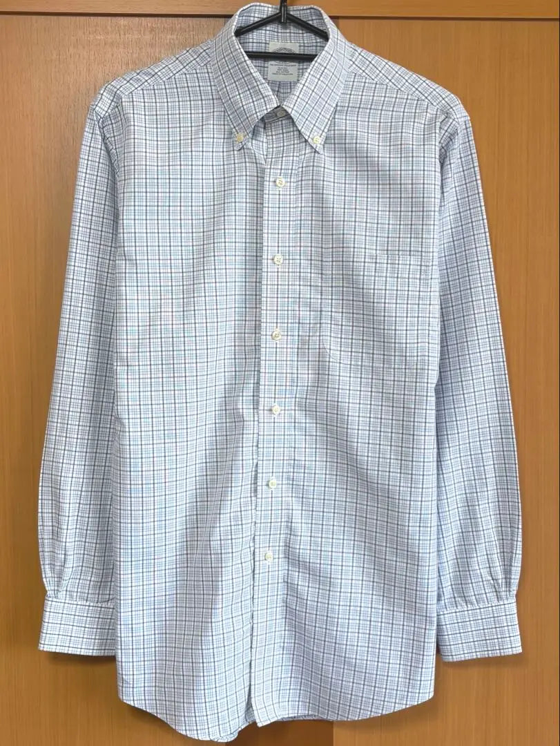 ★Brooks brothers★ Camisa de manga larga sin planchar, cuadros azul M