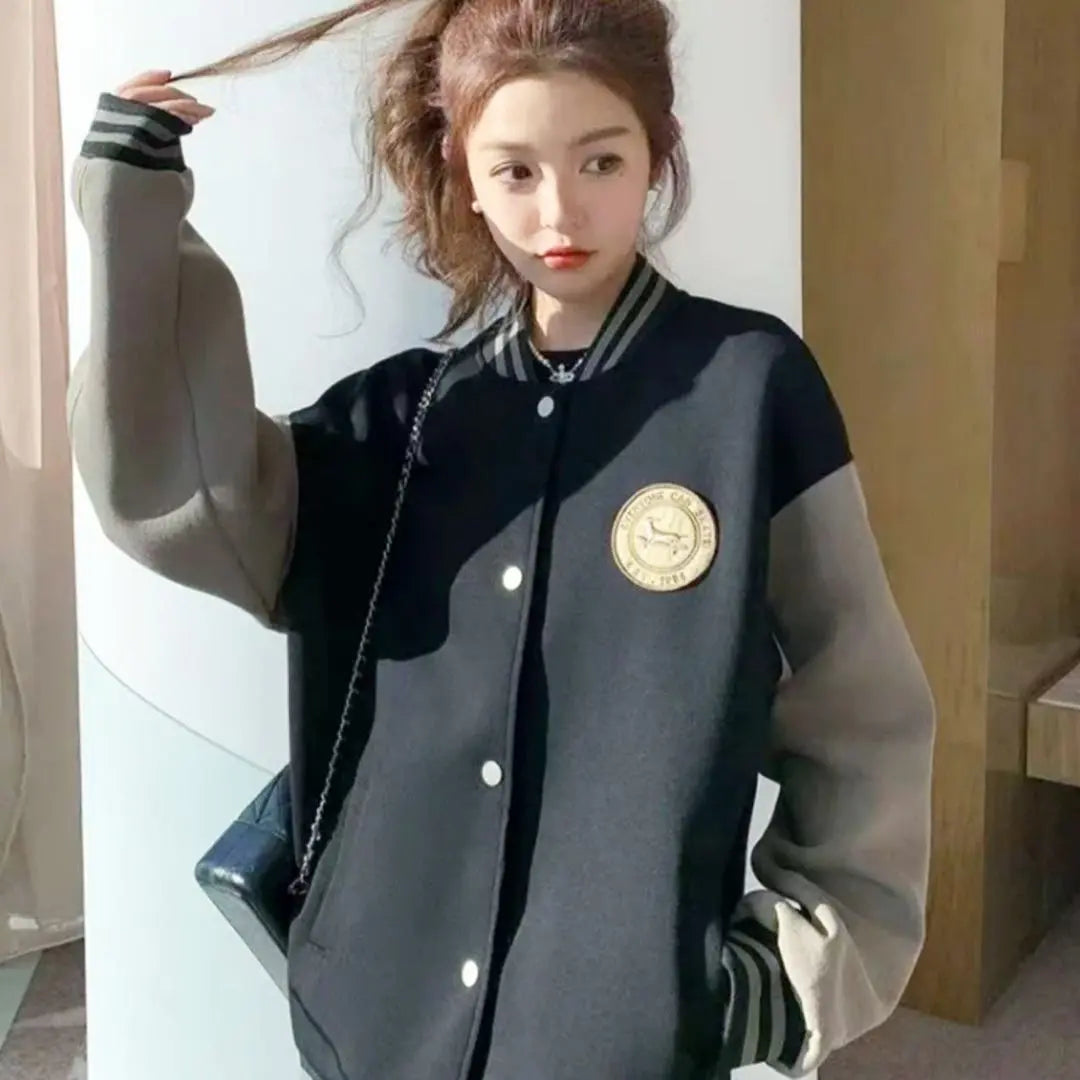 Jacket Stadium Jacket Women's Blouson Outerwear Autumn/Winter Coordination Black Trendy