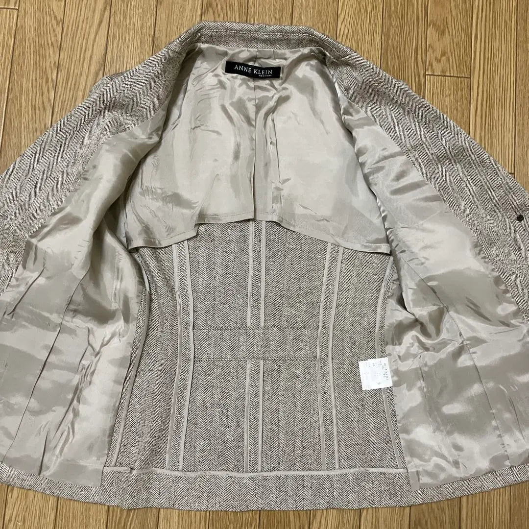 [Good condition] Anne Klein silk blend herringbone tailored jacket with glitter, size 9