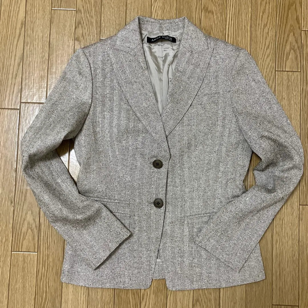 [Good condition] Anne Klein silk blend herringbone tailored jacket with glitter, size 9