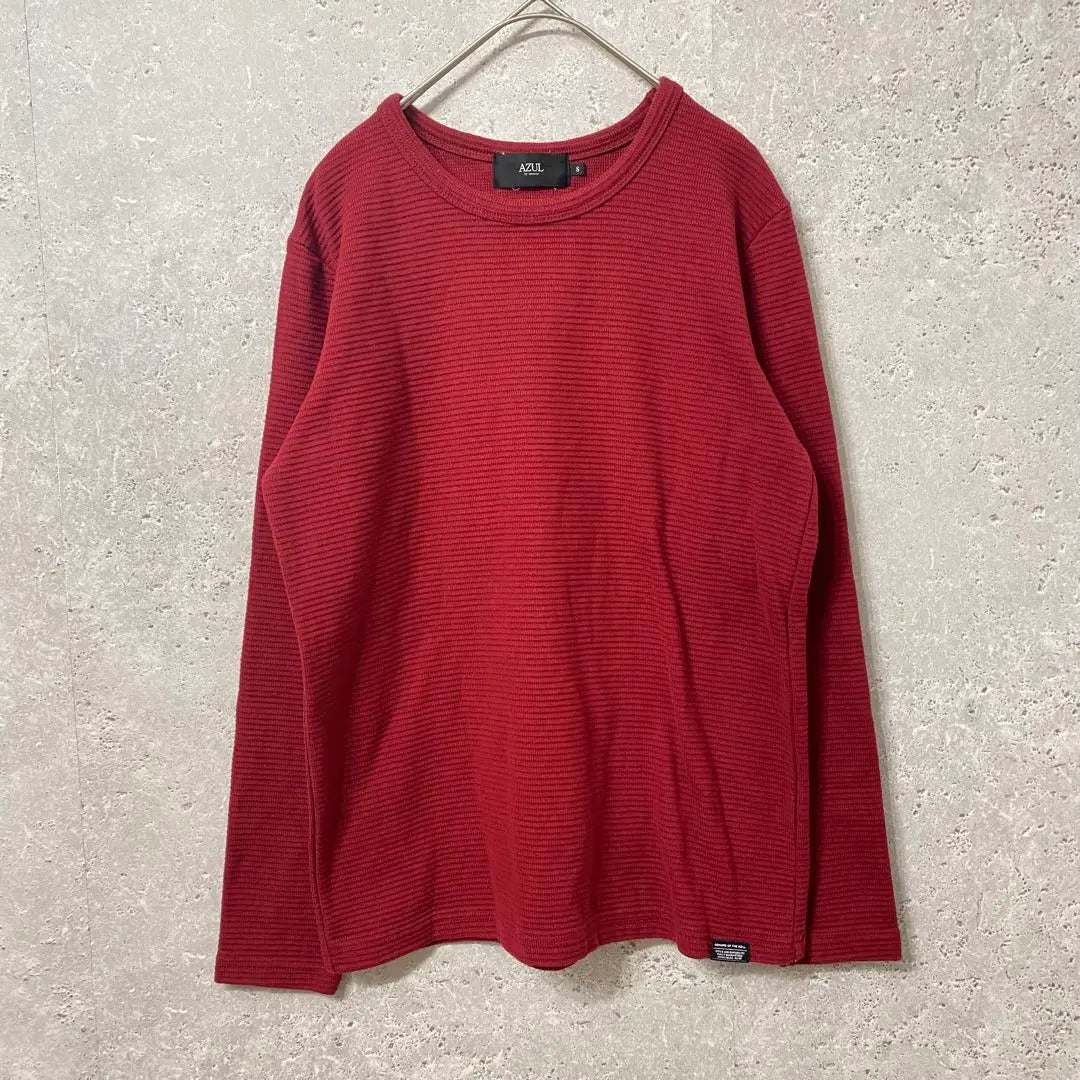 ◆ AZUL BY MOUSSY Camisetas mezcladas de algodón con cuello redondo y manga larga (S) Rojo | ◆ AZUL de moussy 綿混 長袖 クルーネック トップス (S) 赤