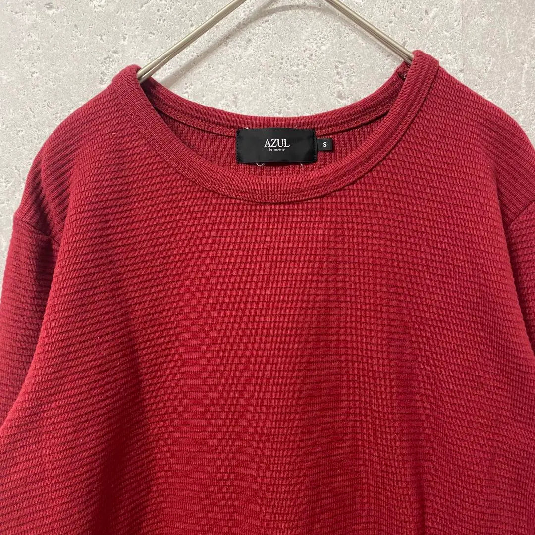 ◆ AZUL BY MOUSSY Camisetas mezcladas de algodón con cuello redondo y manga larga (S) Rojo | ◆ AZUL de moussy 綿混 長袖 クルーネック トップス (S) 赤