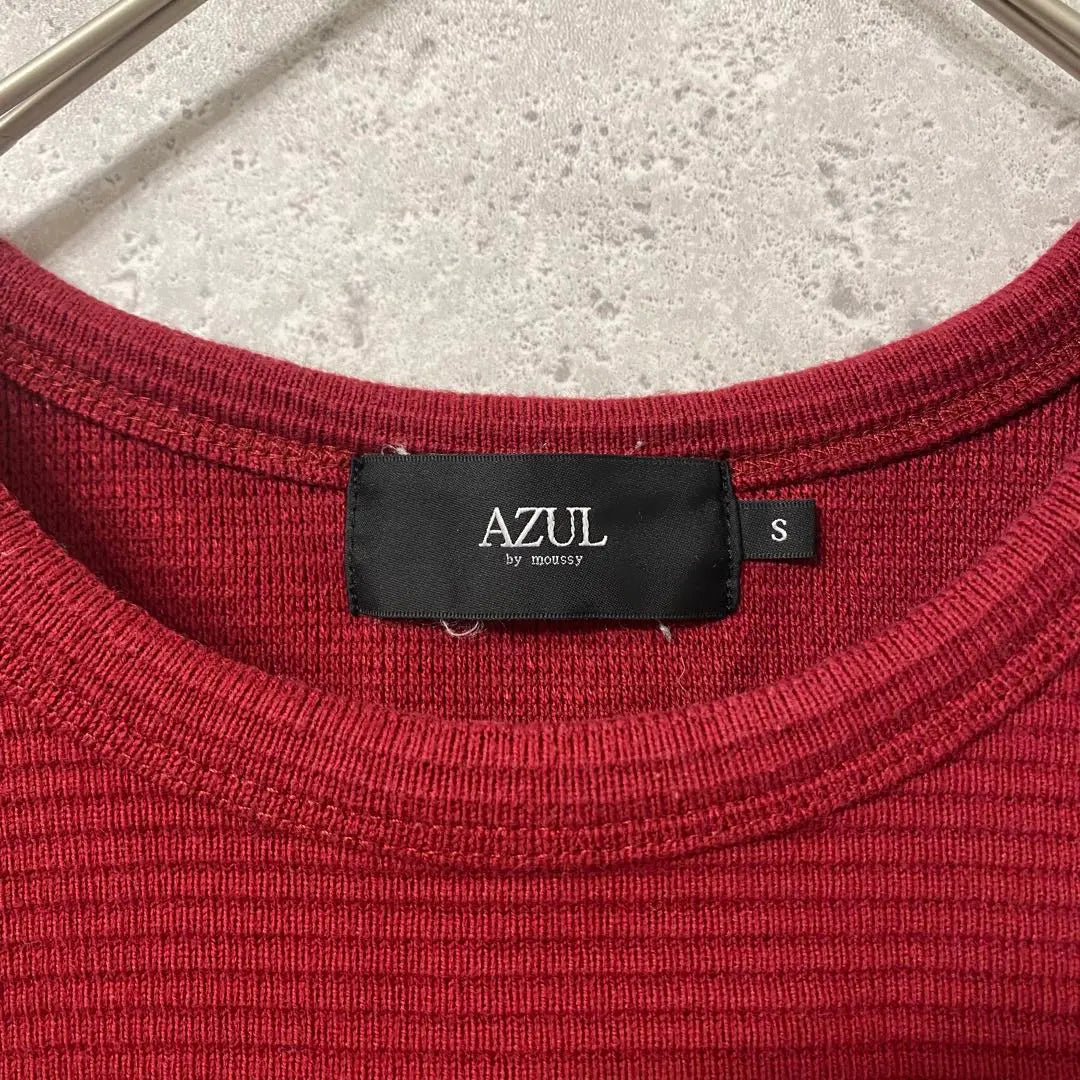 ◆ AZUL BY MOUSSY Cotton Mixed Long Sleeve Crew Neck Tops (S) Red