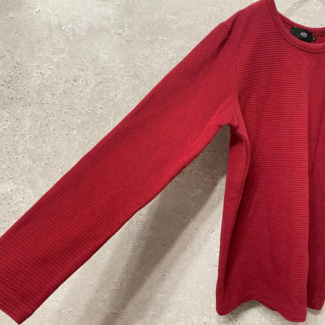 ◆ AZUL BY MOUSSY Cotton Mixed Long Sleeve Crew Neck Tops (S) Red