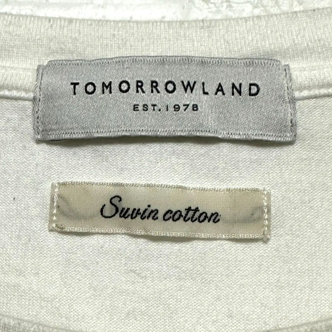 [Tomorrowland] Camiseta larga de cuello redondo, manga larga, cortada y cosida, camiseta larga, camiseta blanca de algodón