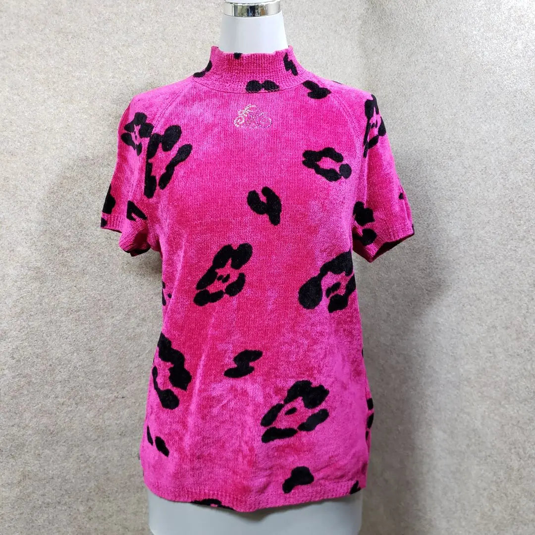 Itoriya Short Sleeve Knit Cut Sow Leopard pattern 11 Pink U6211E | 伊太利屋　半袖　ニット　カットソー　ヒョウ柄　11 ピンク　u6211e