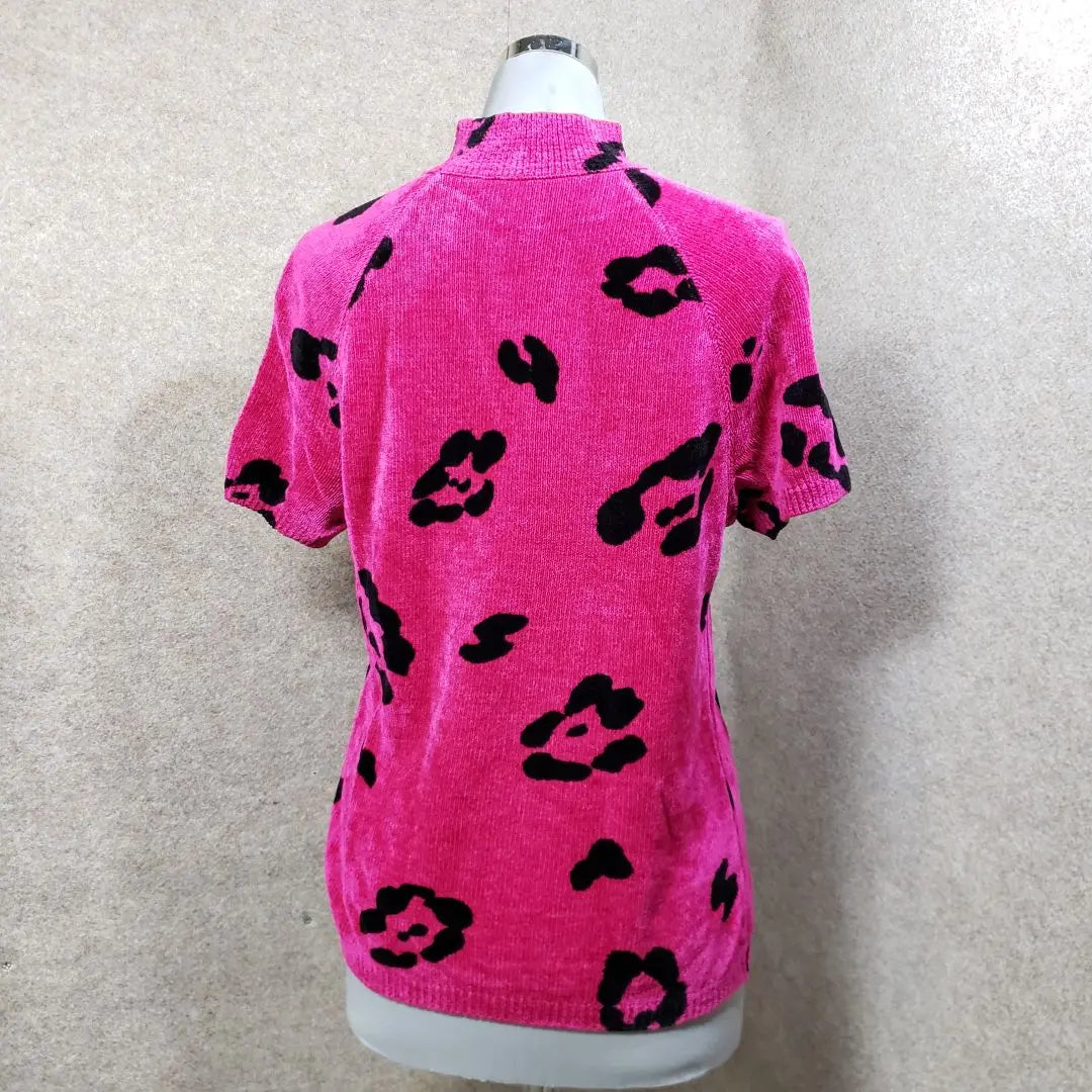 Itoriya Short Sleeve Knit Cut Sow Leopard pattern 11 Pink U6211E | 伊太利屋　半袖　ニット　カットソー　ヒョウ柄　11 ピンク　u6211e