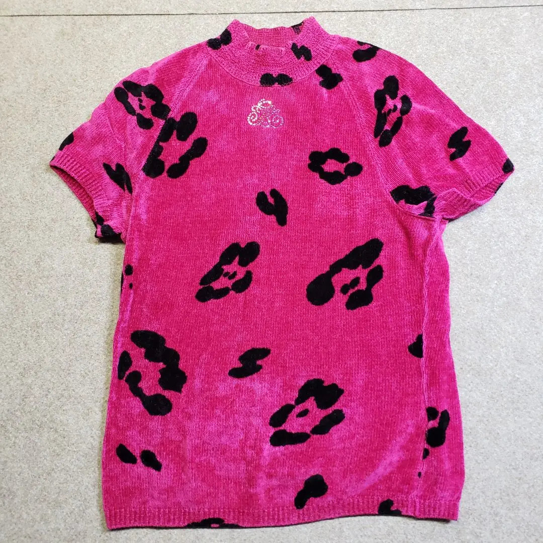 Itoriya Manga Corta Corte De Punto Cerda Patrón Leopardo 11 Rosa U6211E | 伊太利屋 半袖 ニット カットソー ヒョウ柄 11 ピンク u6211e