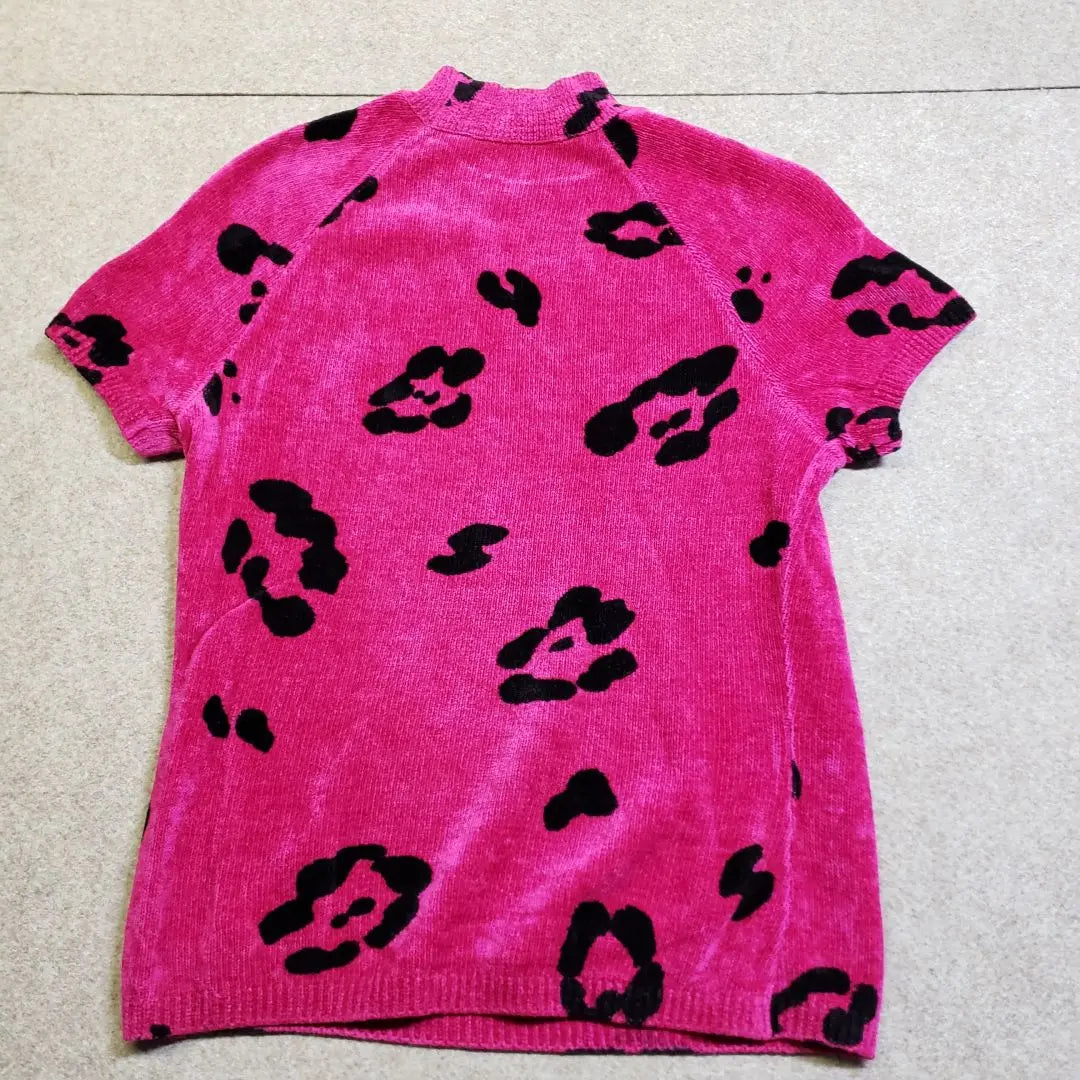 Itoriya Short Sleeve Knit Cut Sow Leopard pattern 11 Pink U6211E | 伊太利屋　半袖　ニット　カットソー　ヒョウ柄　11 ピンク　u6211e