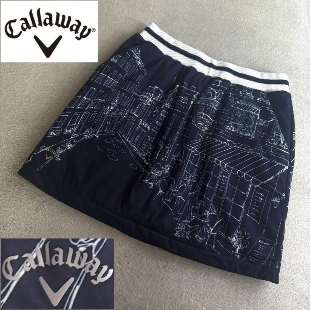 [Calloway] Popular autumn/winter scenery all-over pattern x logo mark stretch golf skirt L