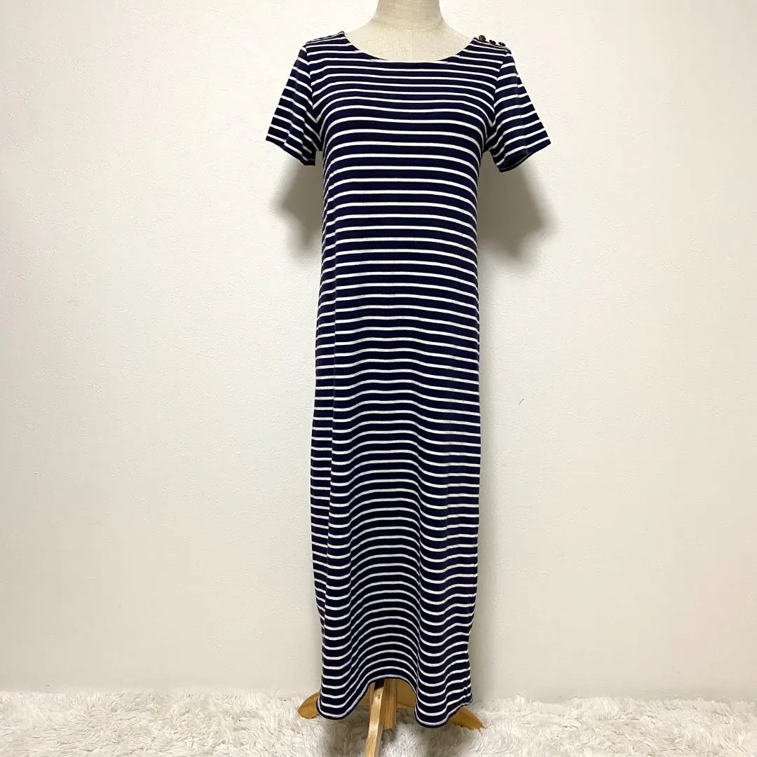 pink adobe navy color striped pattern dress