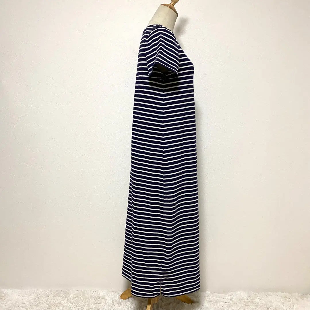 pink adobe navy color striped pattern dress