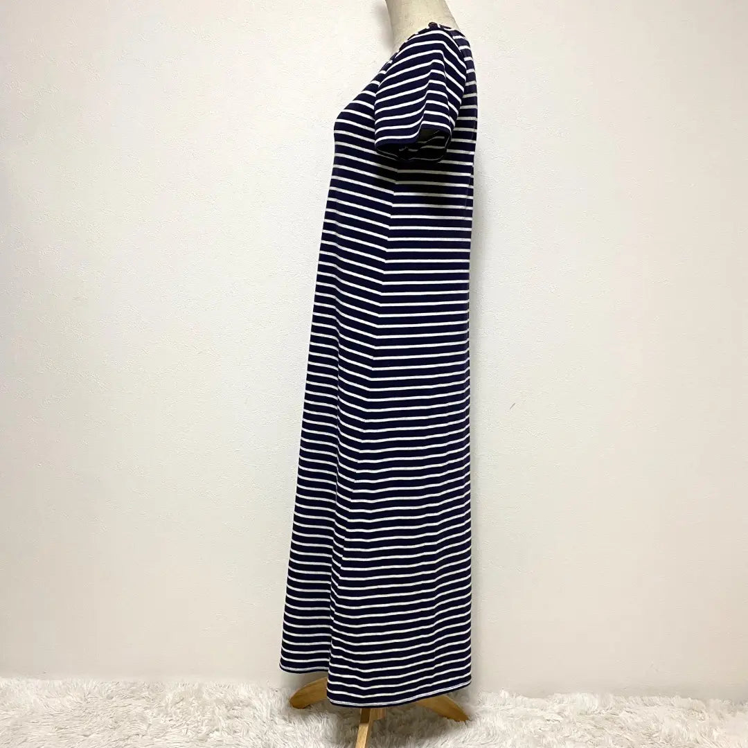 pink adobe navy color striped pattern dress