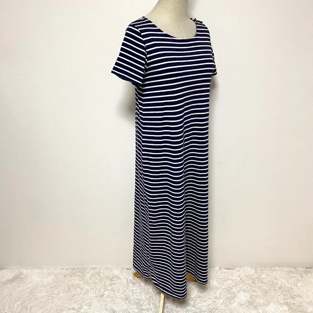 pink adobe navy color striped pattern dress