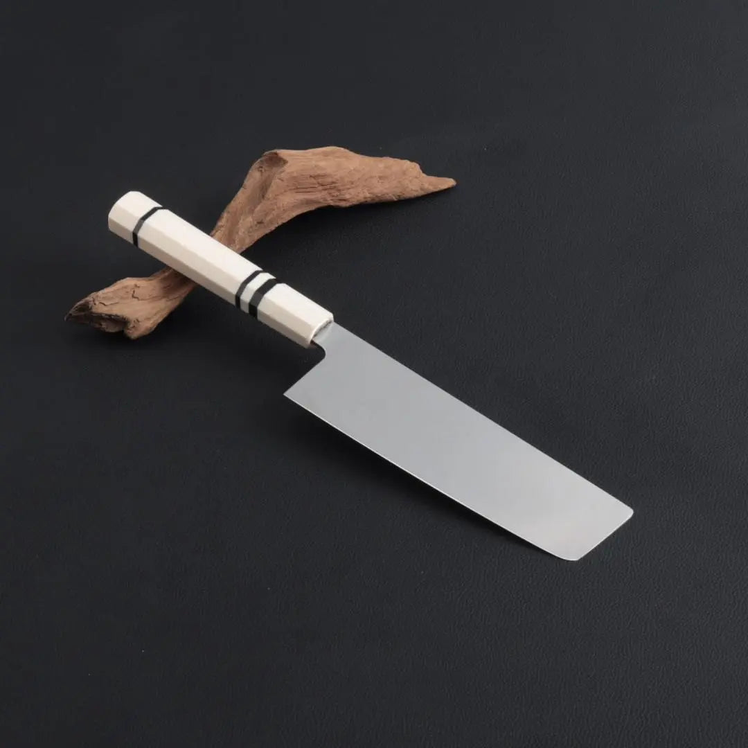 [Special price only for one item] Vegetable knife, 6 inches, double-edged, cooking knife, artificial ivory, three-roll black octagonal handle