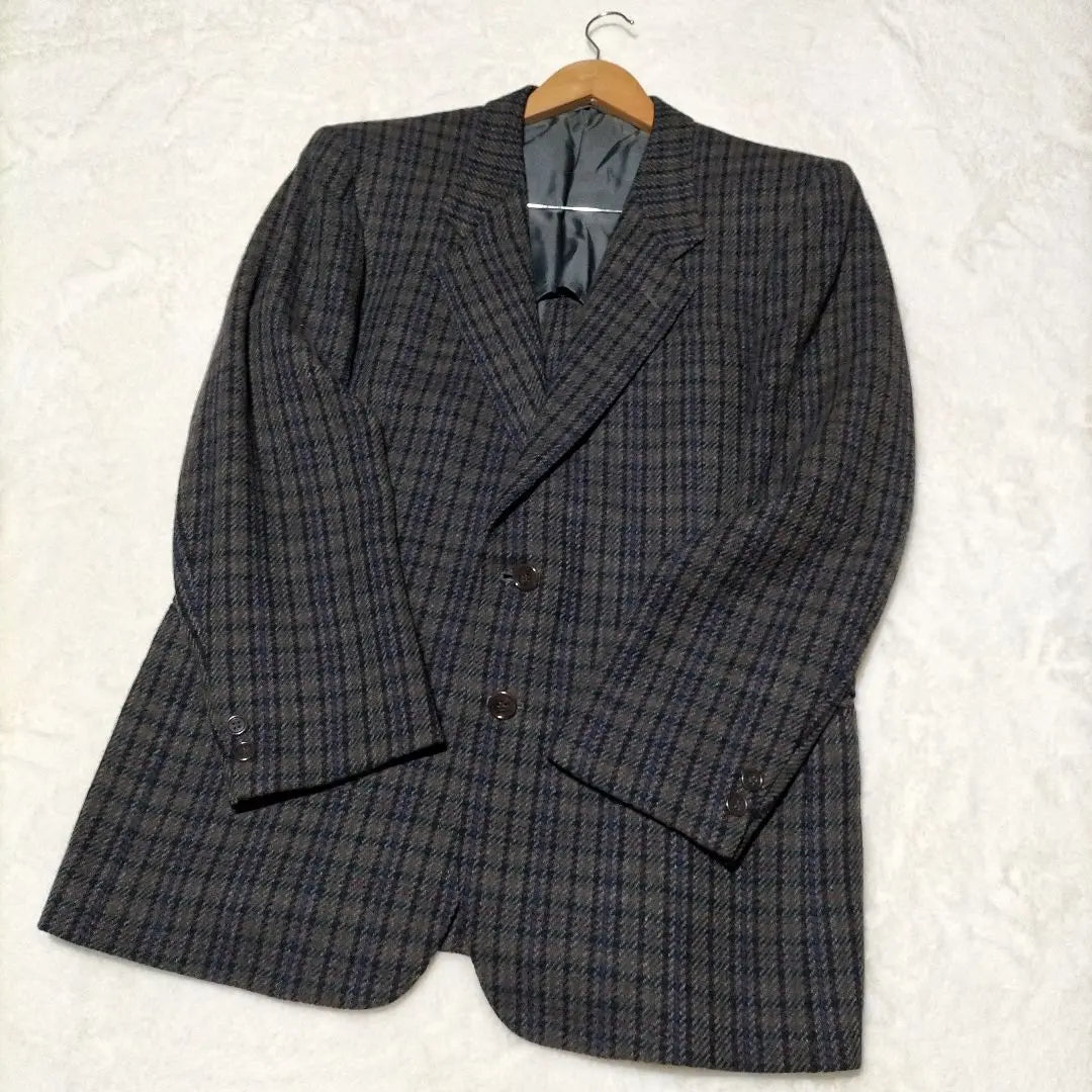 Cashmere blend gray check pattern tailored jacket 1 point price negotiation welcome | カシミヤ混紡 グレー系チェック柄 テーラードジャケット　１点物 価格交渉歓迎