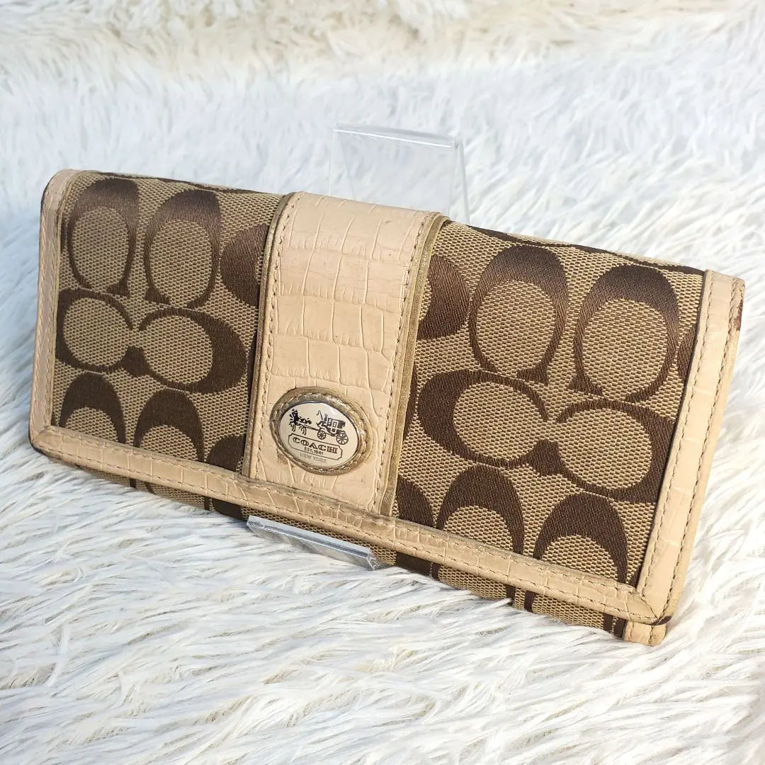 COACH Coach Long Wallet Signature Brown Leather Canvas