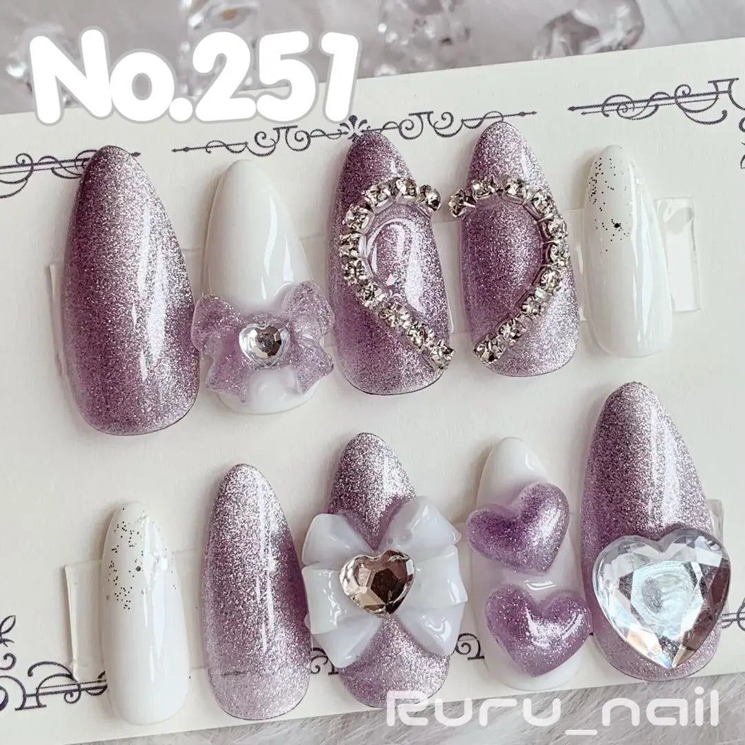 Nail chip ❤︎ Purple magnet White mass production mine | ネイルチップ‪‪❤︎‬パープル マグネット ホワイト 量産型地雷韓国ワンホン