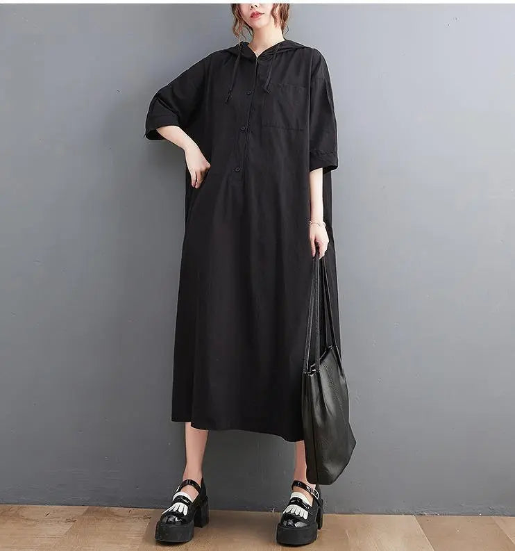 Large Size Women's Spring/Summer/Autumn Parka Dress Hood Short Sleeve