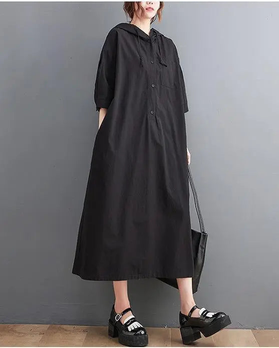 Large Size Women's Spring/Summer/Autumn Parka Dress Hood Short Sleeve