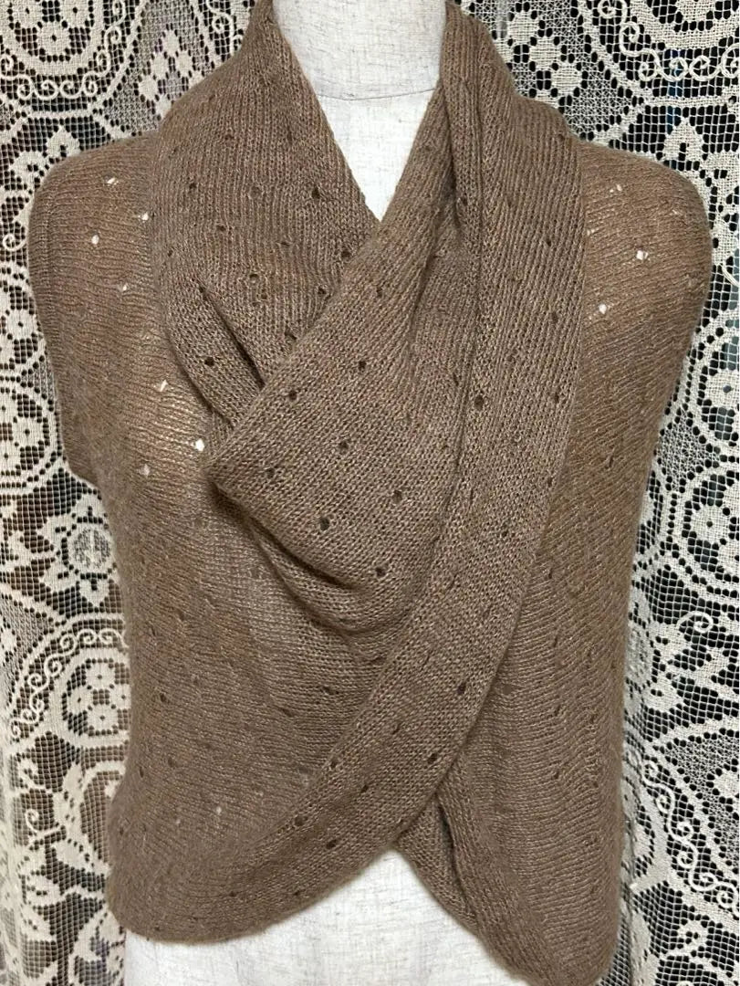 Brown knit cross design best free size | ブラウン ニット クロスデザイン ベスト　フリーサイズ