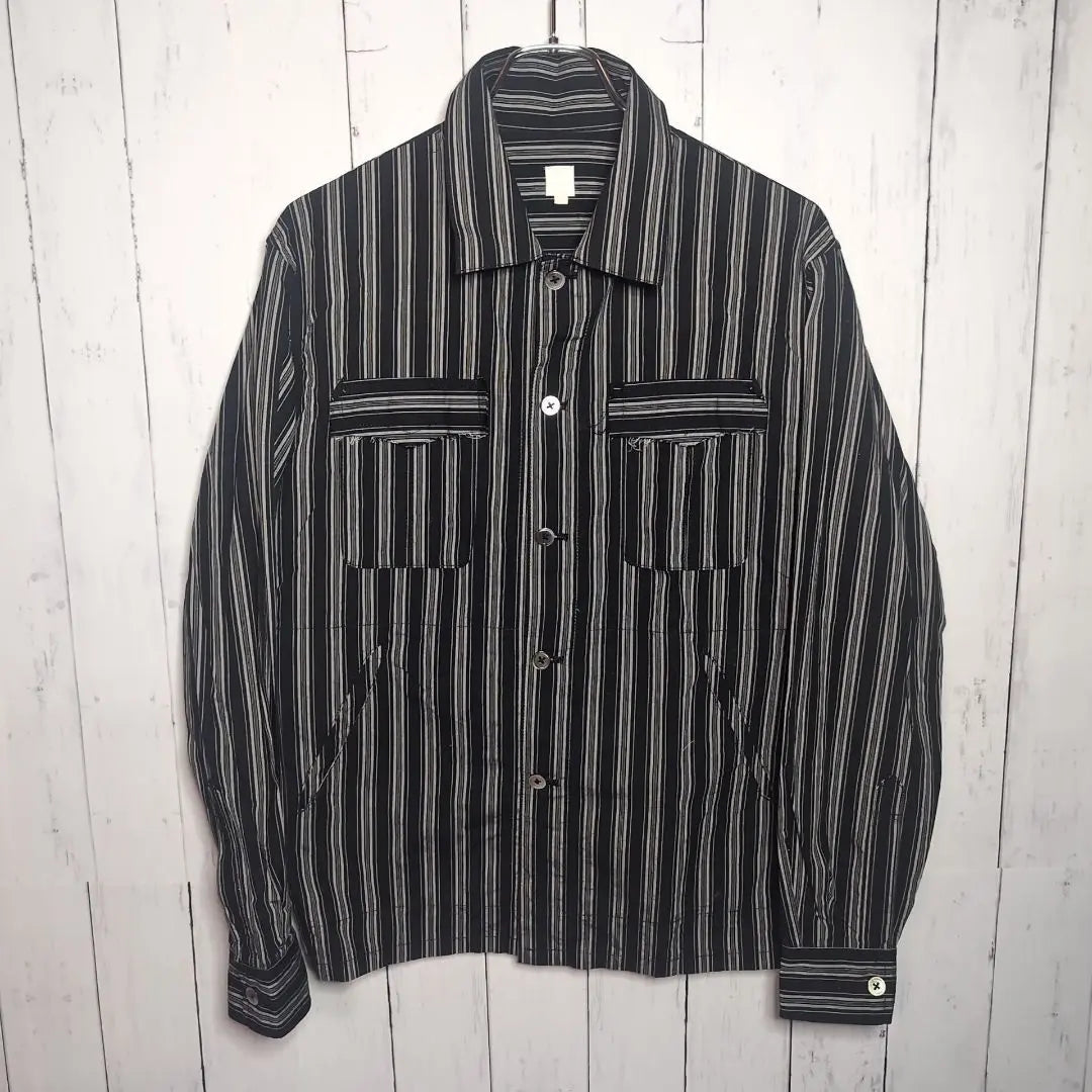 [Good condition] jipijapa damaged striped shirt jacket 2