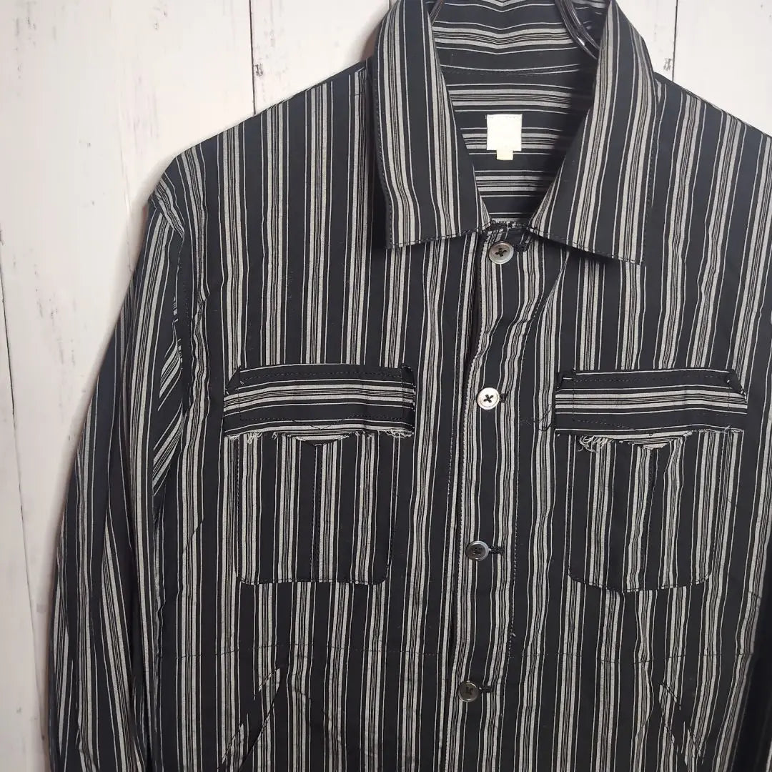 [Good condition] jipijapa damaged striped shirt jacket 2