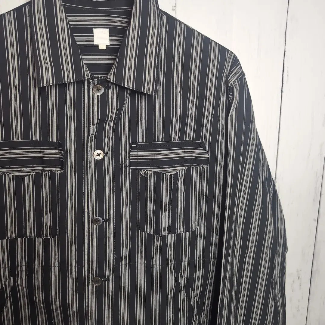 [Good condition] jipijapa damaged striped shirt jacket 2