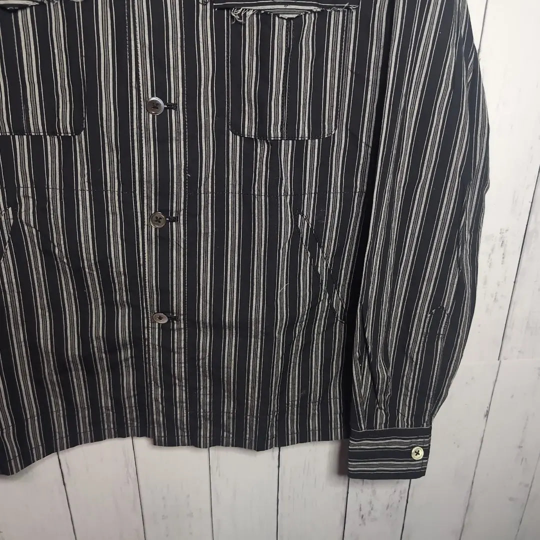 [Good condition] jipijapa damaged striped shirt jacket 2