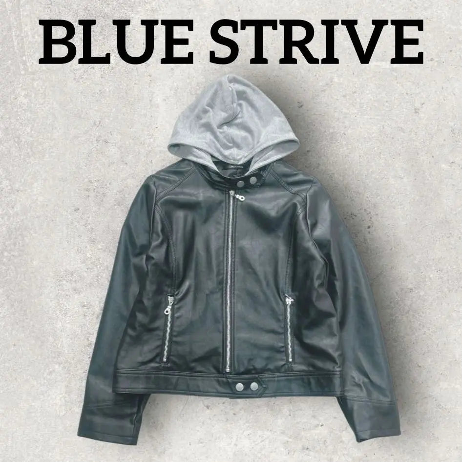 BLUE STRIVE Fake Leather Jacket with Hood (L) Synthetic Leather