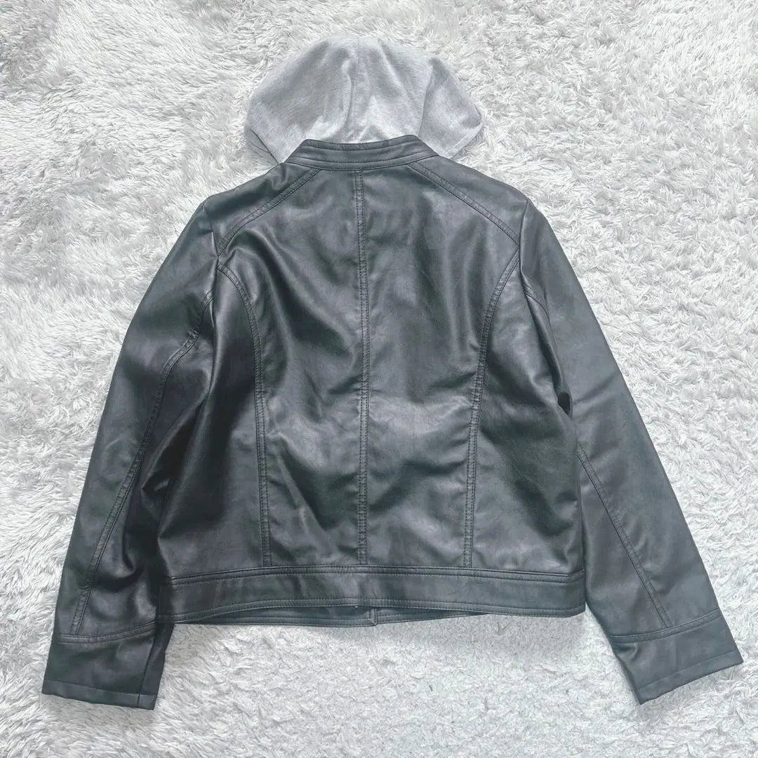 BLUE STRIVE Fake Leather Jacket with Hood (L) Synthetic Leather