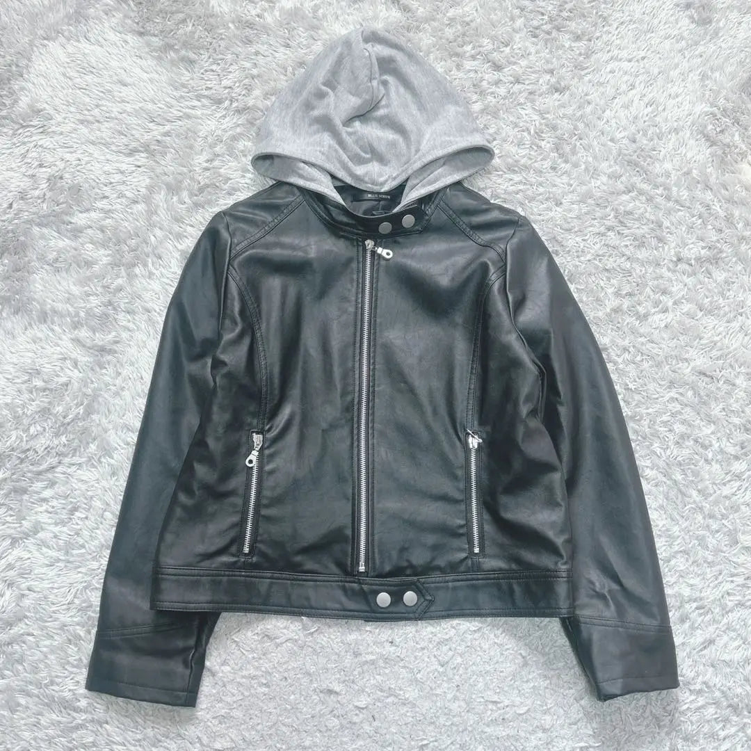 BLUE STRIVE Fake Leather Jacket with Hood (L) Synthetic Leather