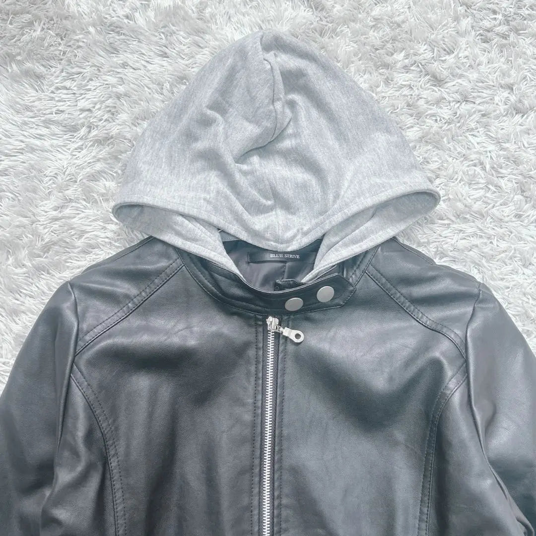 BLUE STRIVE Fake Leather Jacket with Hood (L) Synthetic Leather