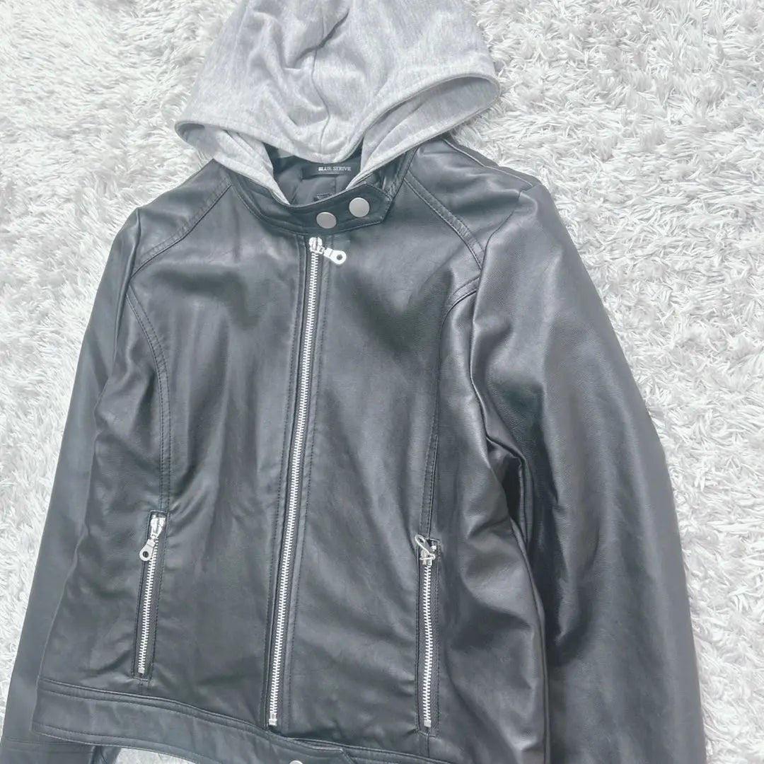 BLUE STRIVE Fake Leather Jacket with Hood (L) Synthetic Leather