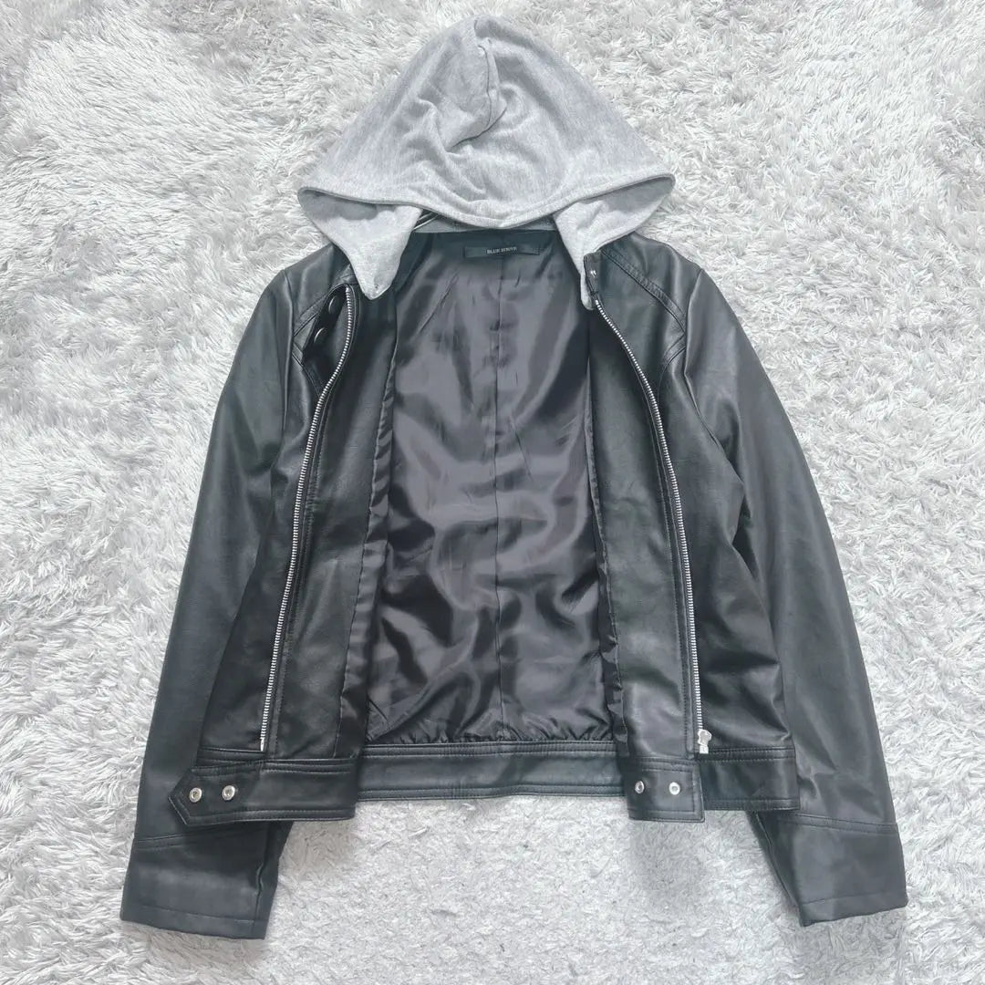 BLUE STRIVE Fake Leather Jacket with Hood (L) Synthetic Leather