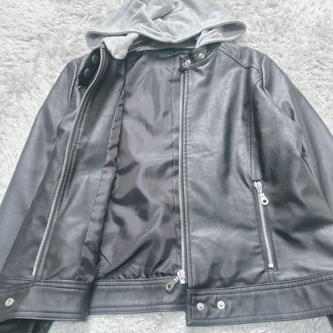 BLUE STRIVE Fake Leather Jacket with Hood (L) Synthetic Leather