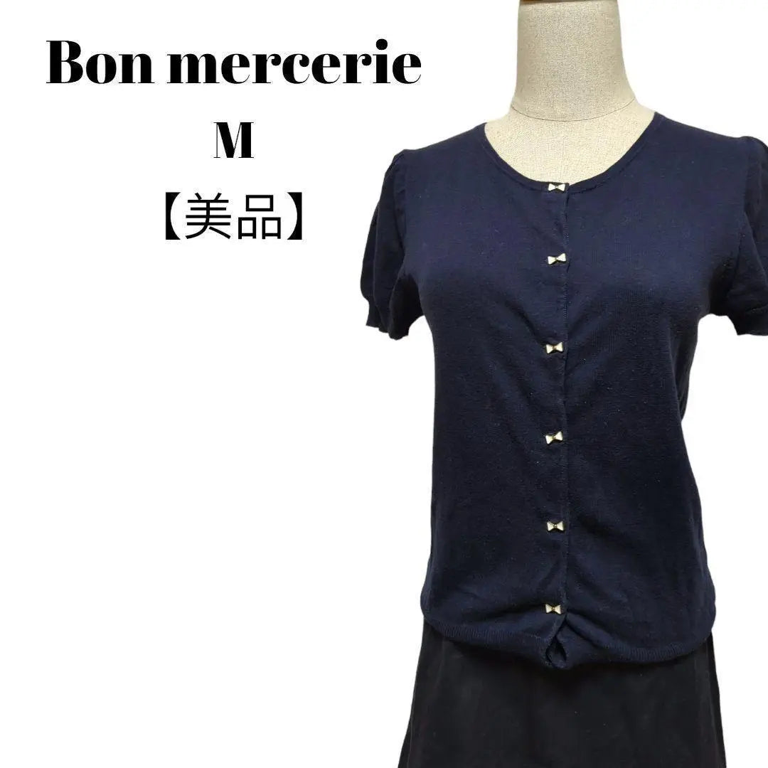 [Good condition ◎] Bomel Three Cardigan Bolero M Ribbon Feminine Navy