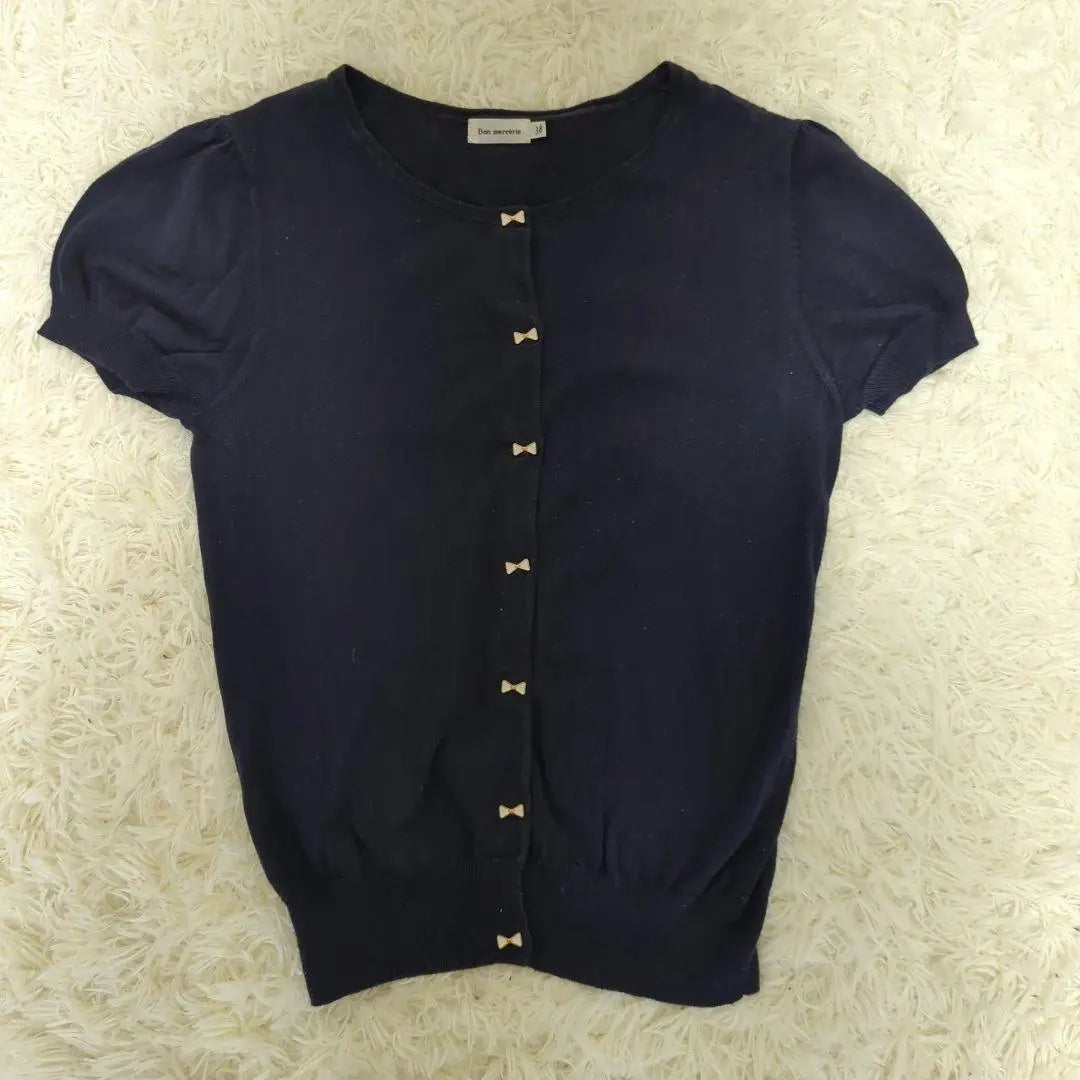 [Good condition ◎] Bomel Three Cardigan Bolero M Ribbon Feminine Navy