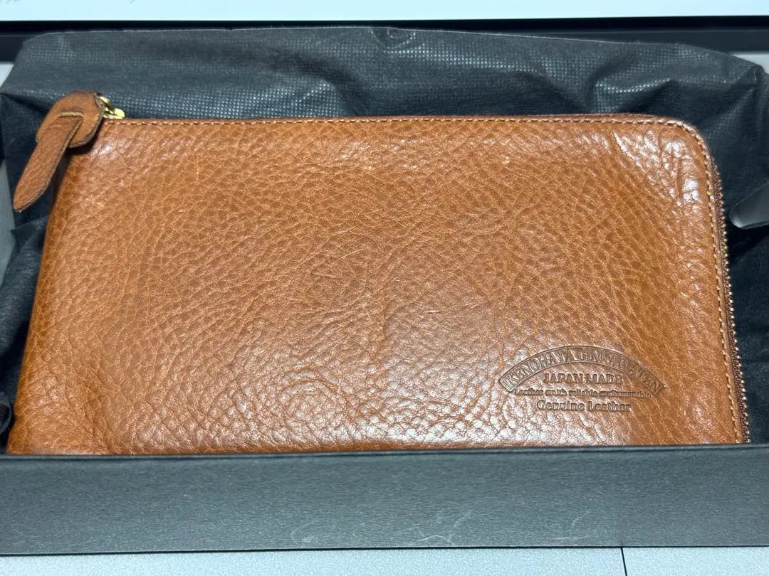 Used good condition! ! [Genuine leather, made in Japan] Ikenohata Ginhashi Shop Wallet Brown