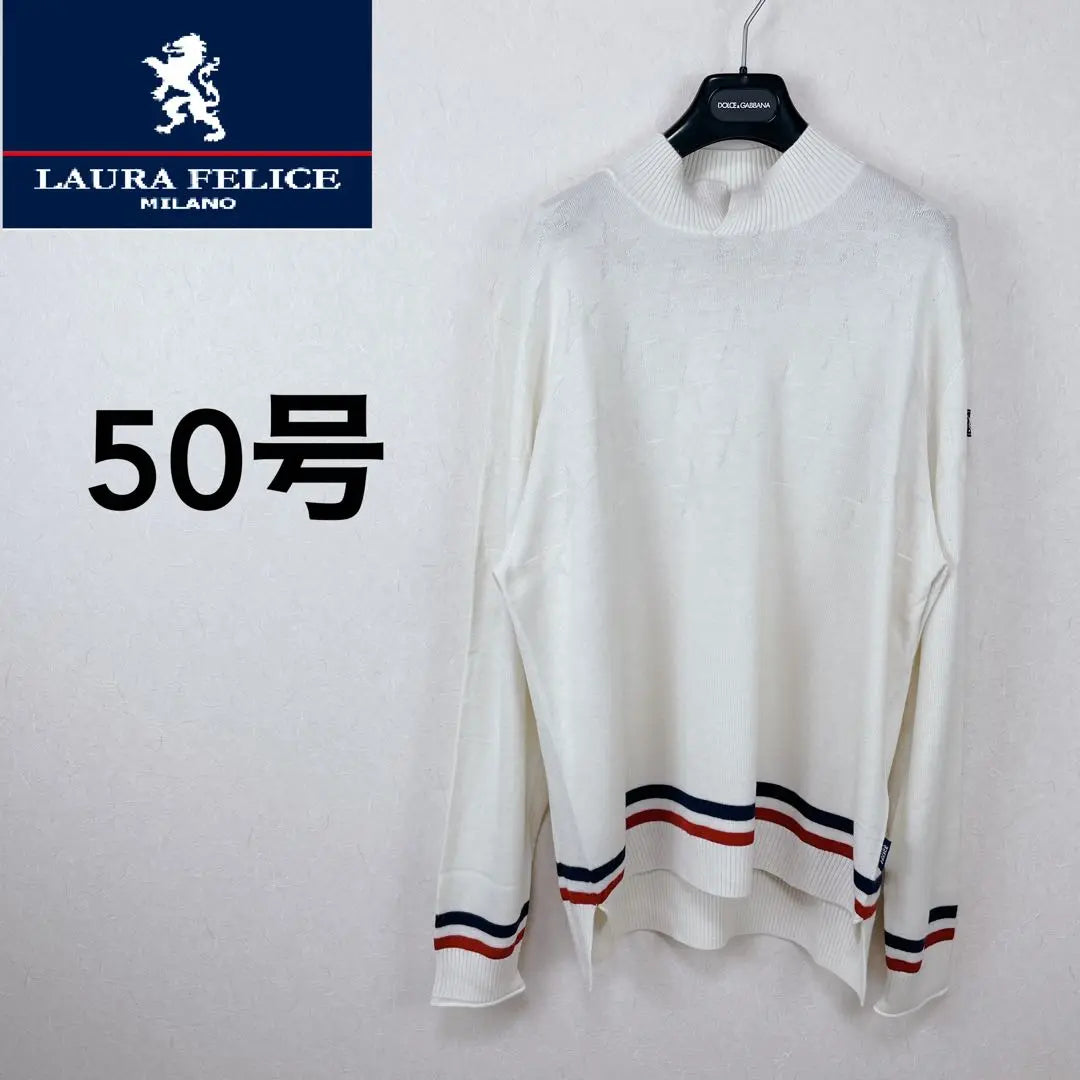 [New, unused Laura] ★ High-neck sweater with a line design with a patterned pattern, size 50