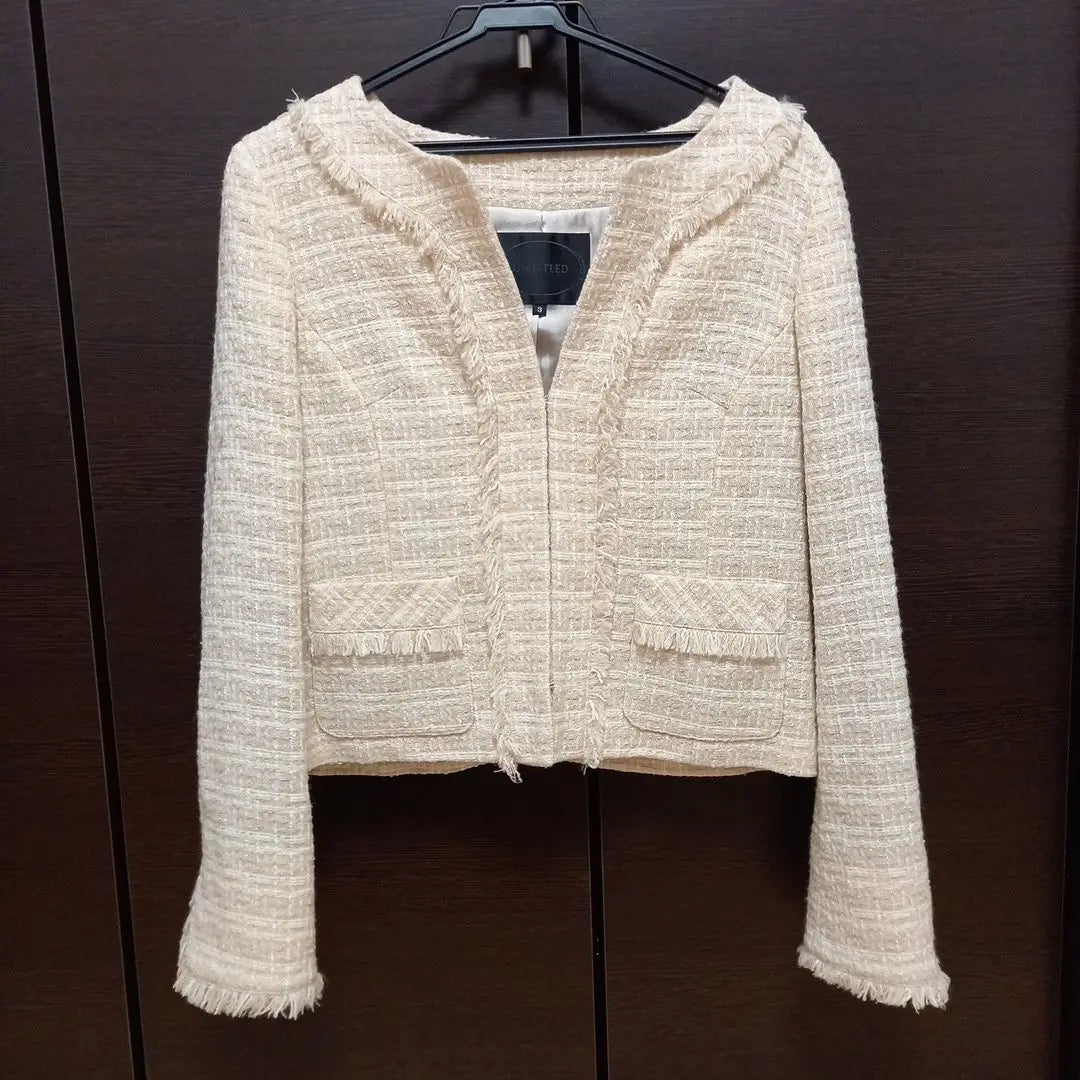 [Good Condition] UNTITLED Tweed Collarless Jacket L Beige