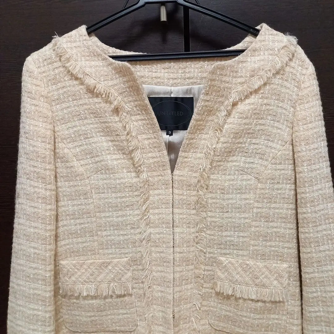 [Good Condition] UNTITLED Tweed Collarless Jacket L Beige