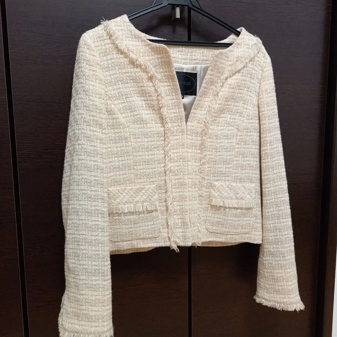 [Good Condition] UNTITLED Tweed Collarless Jacket L Beige