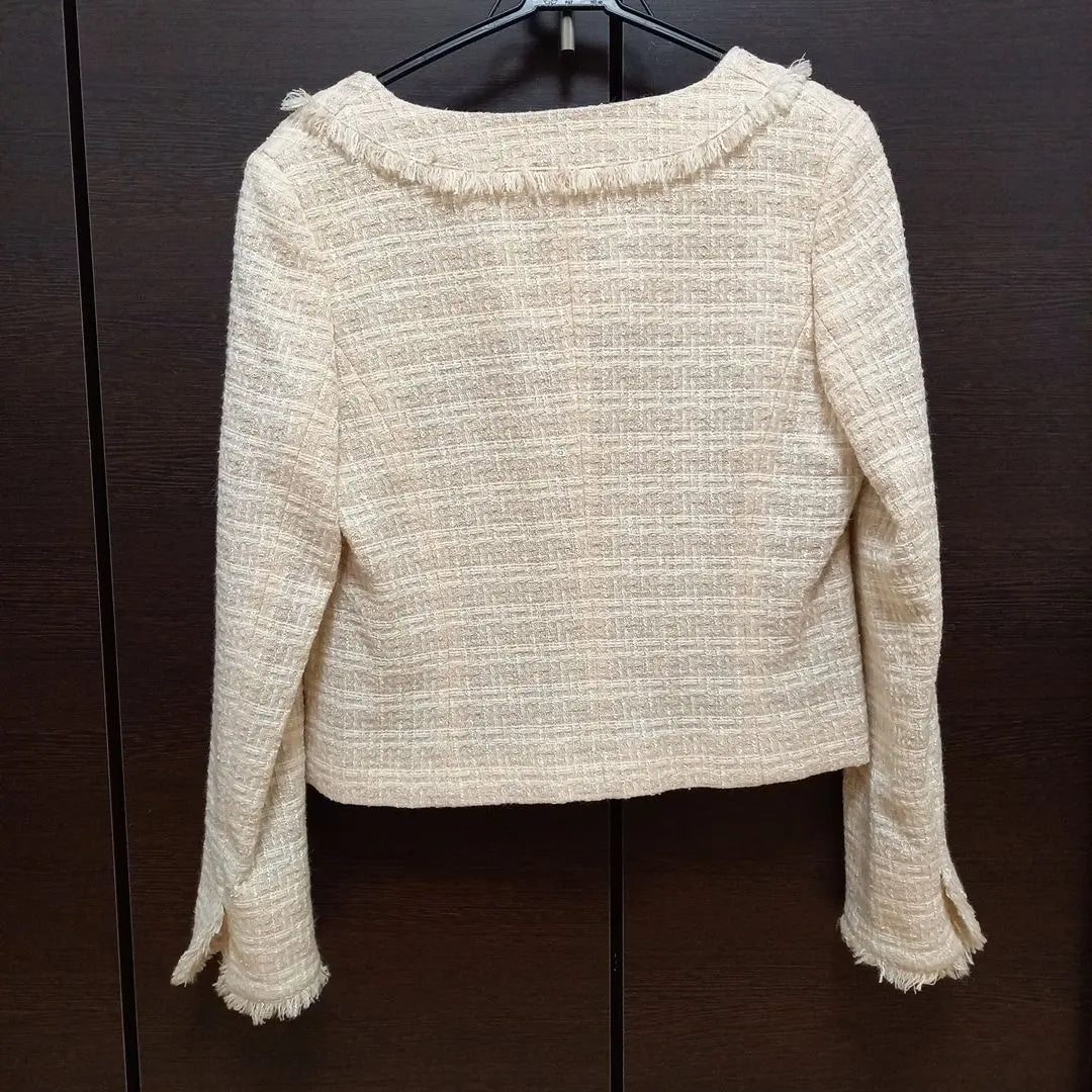 [Good Condition] UNTITLED Tweed Collarless Jacket L Beige