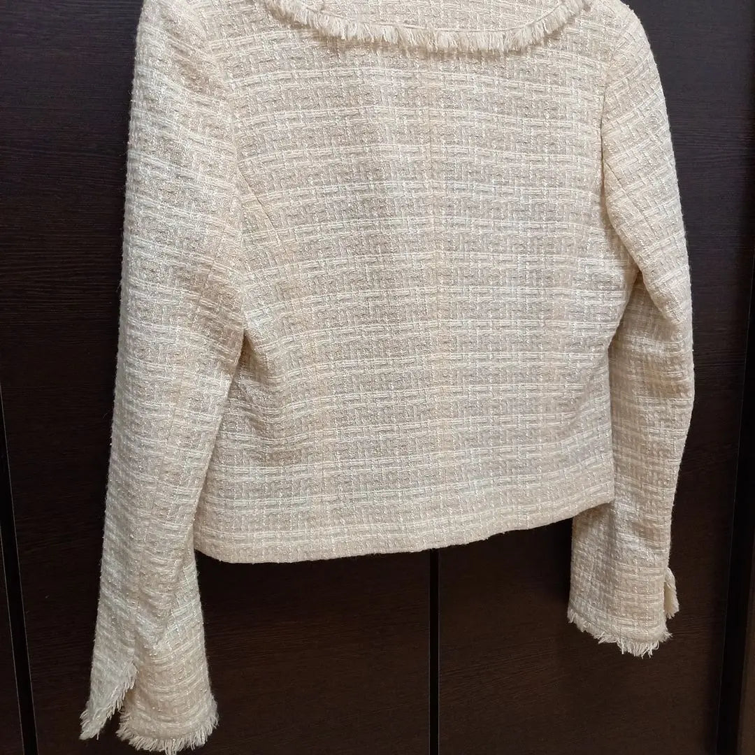 [Good Condition] UNTITLED Tweed Collarless Jacket L Beige