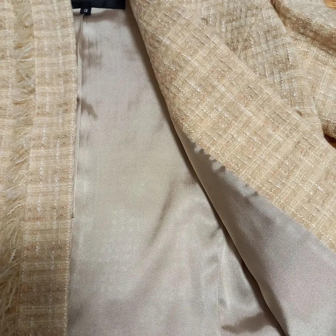 [Good Condition] UNTITLED Tweed Collarless Jacket L Beige