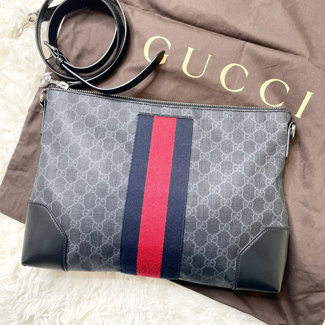 [Buen estado] Bolso de hombro GUCCI Sherry Line Cuero Negro GG