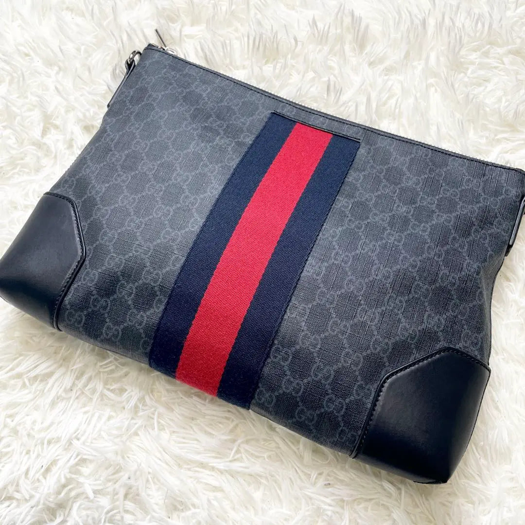 [Buen estado] Bolso de hombro GUCCI Sherry Line Cuero Negro GG