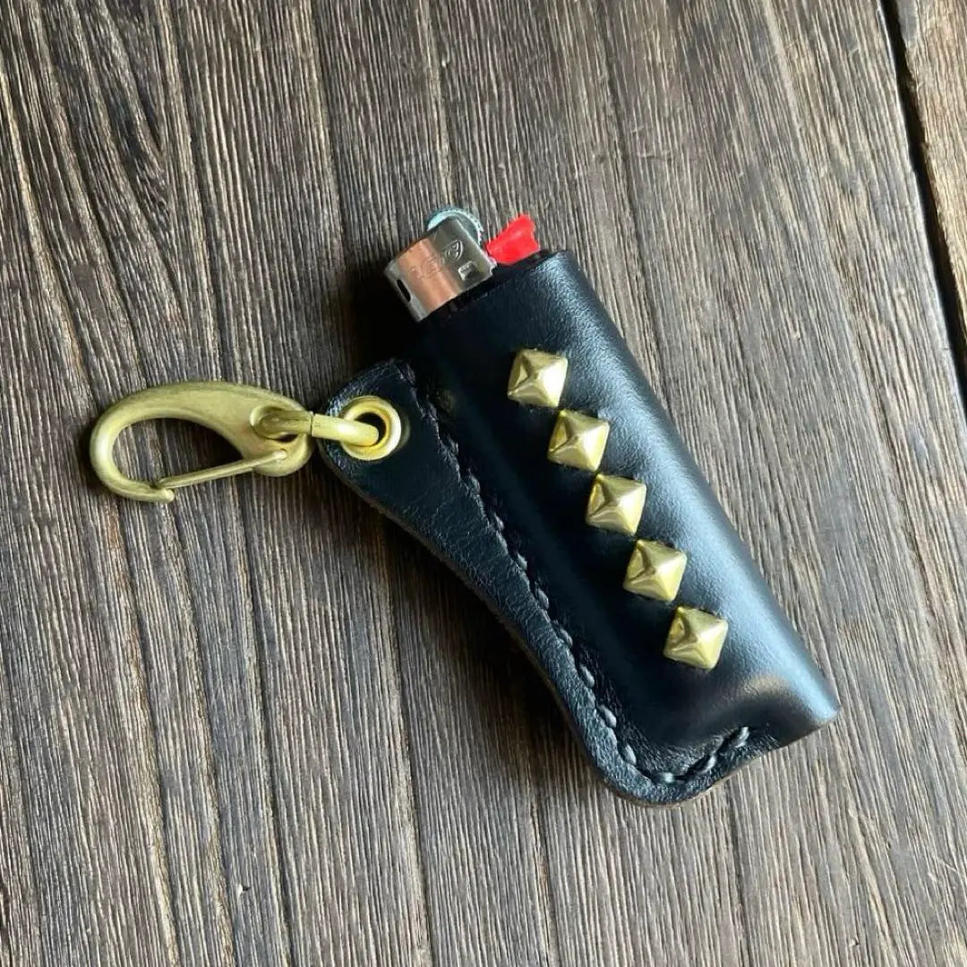 BIC lighter case, studded keychain, brass plated, HTC CALEE